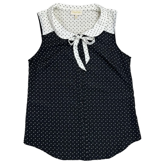 ModCloth Coquette Polka Dot Sleeveless Top Size Small Black White Bow Girly - Picture 9 of 13